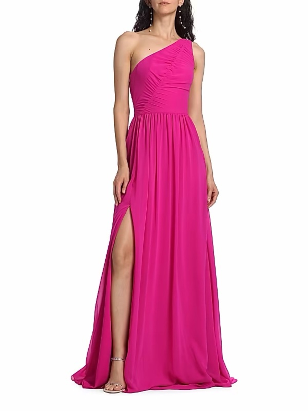 NWT Vera Wang Bride One-Shoulder / Asymmetrical Verge Draped Dress - Fuchsia - 6